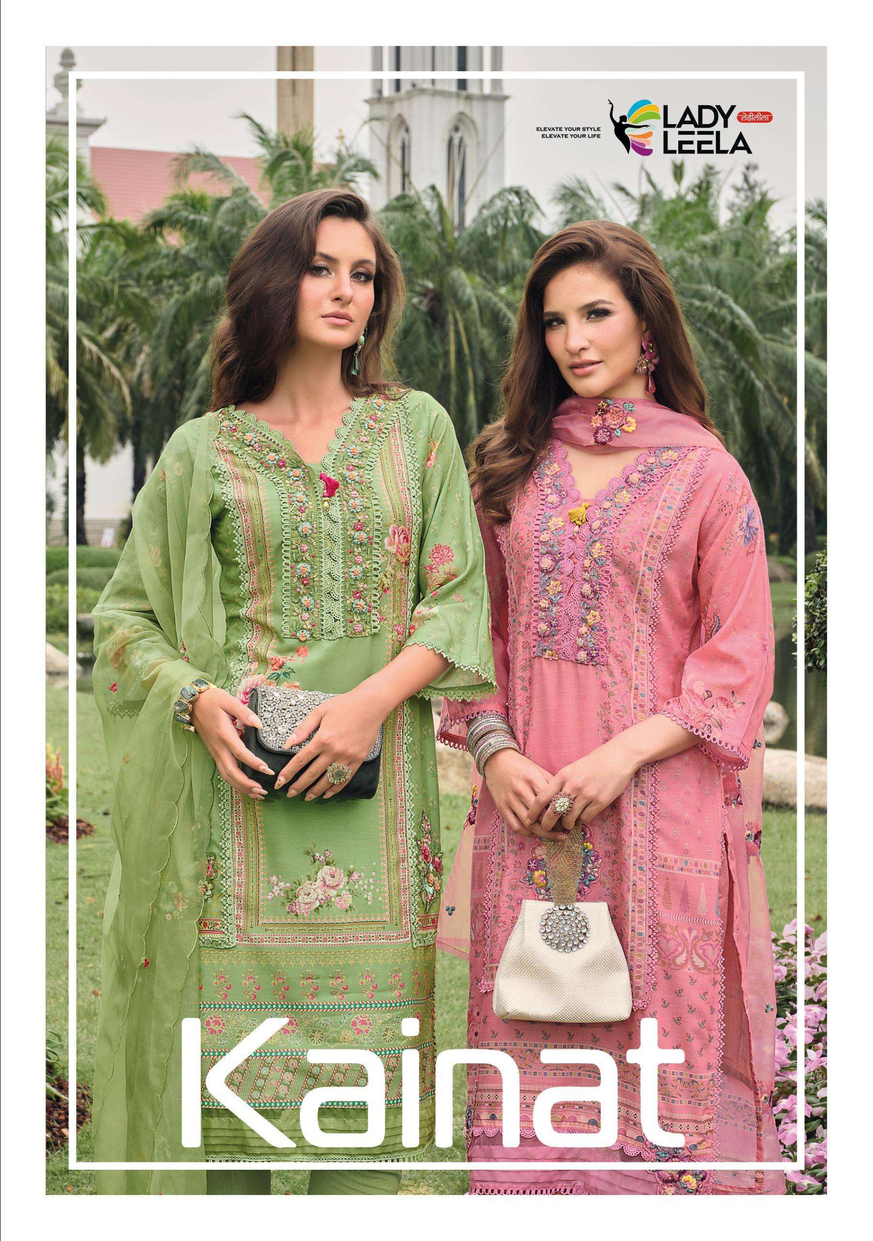 LADY LEELA KAINAT MASLIN PRINTED EMBRODERY WORK THREE PCS READYMADE SET EXPORTER 