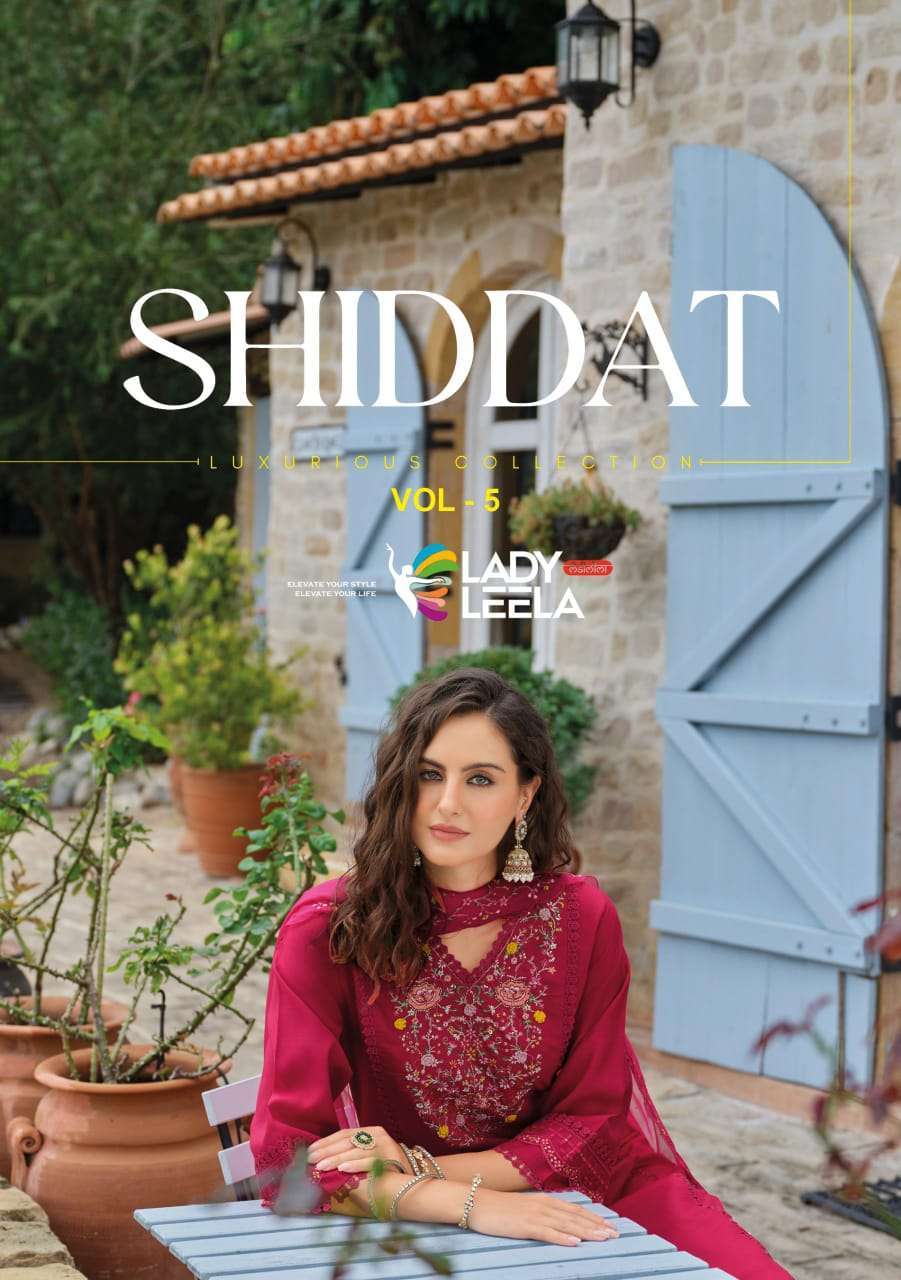 LADY LEELA SHIDDAT VOL-5  ORGANZA FANCY EMBRODERY WORK THREE PCS KURTI SET WHOLESALER