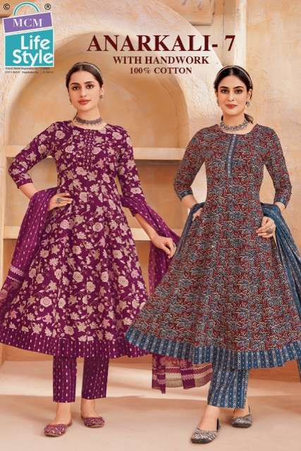 MCM LIFESTYLE ANARKALI VOL-7 FANCY COTTON PRINTED READYMADE THREE PCS SUIT WHOLESALER 