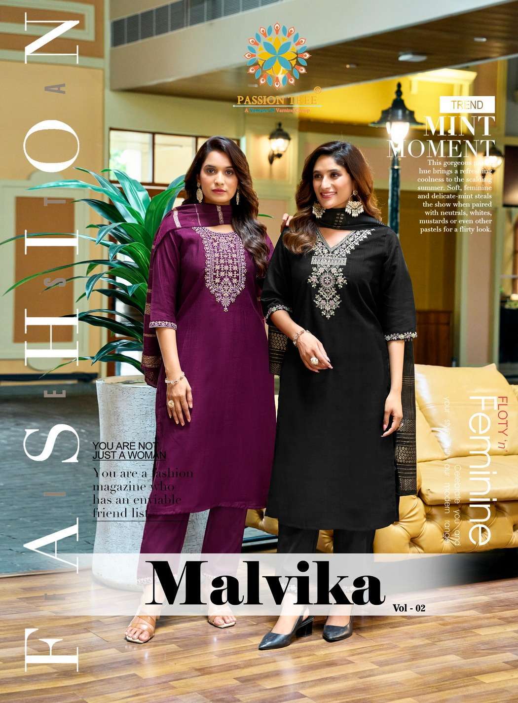 PASSION TREE MALVIKA VOL-2 FANCY PRINTED THREE PCS  READYMADE SET WHOLESALE RATE