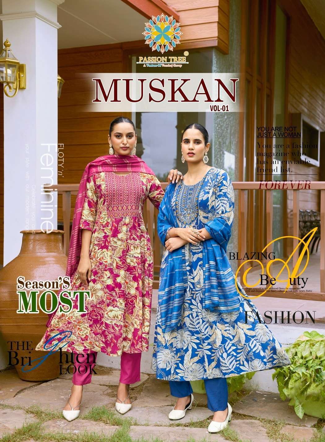 PASSION TREE MUSKAN VOL-1 RAYON PRINTED KURTI WITH BOTTOM COLLECTION SUPPLIER 