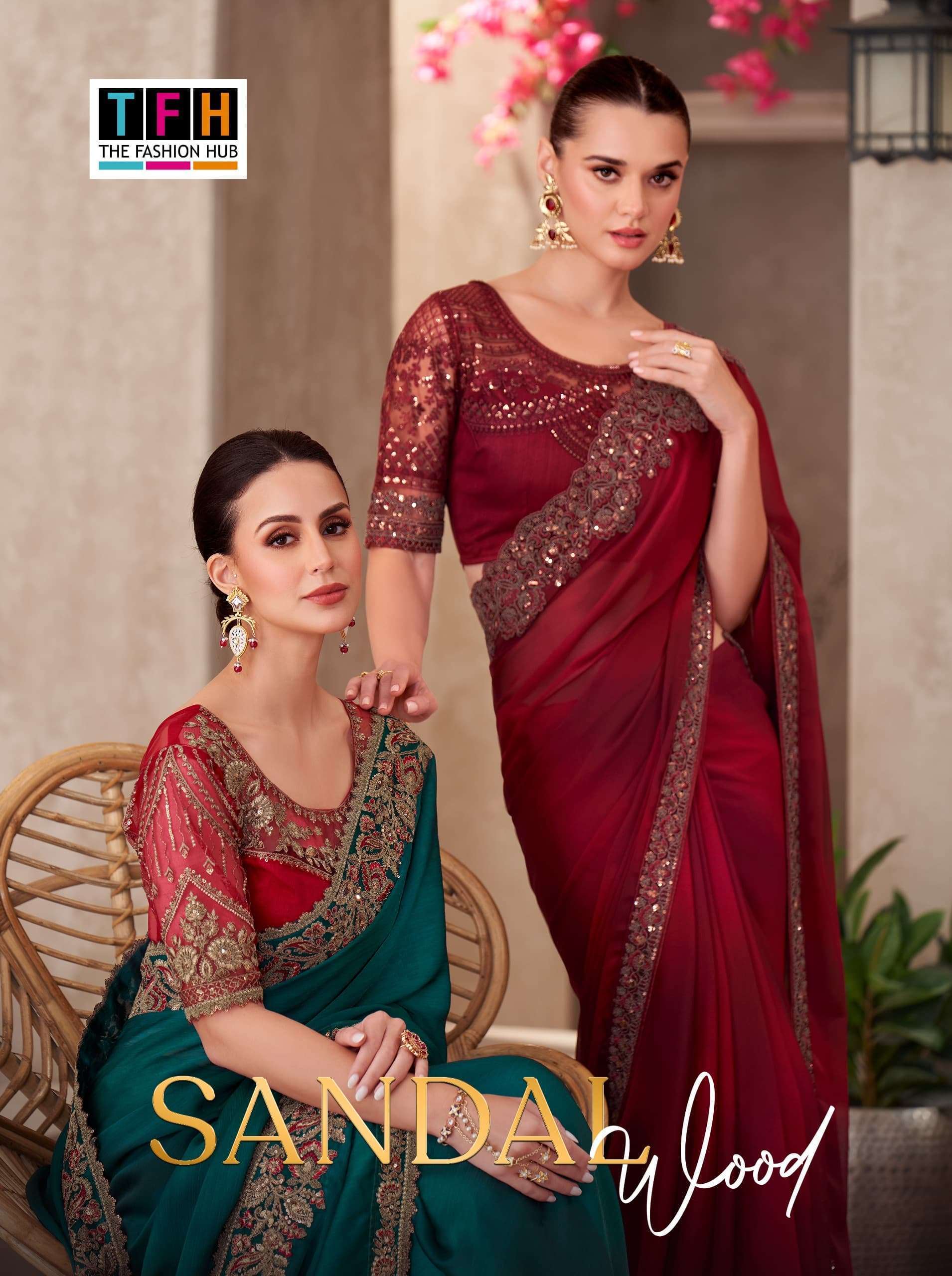TFH SANDALWOOD 15  1501 TO 1518   PARTY WEAR SILK SAREE WHOLESALER IN SURAT
