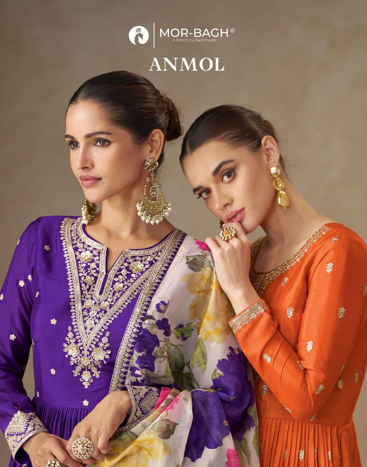 AASHIRWAD CREATION ANMOL CHINON SILK EMBRODERY WORK DESIGNER ONE PCS GOWN CATALOG SUPPLIER 