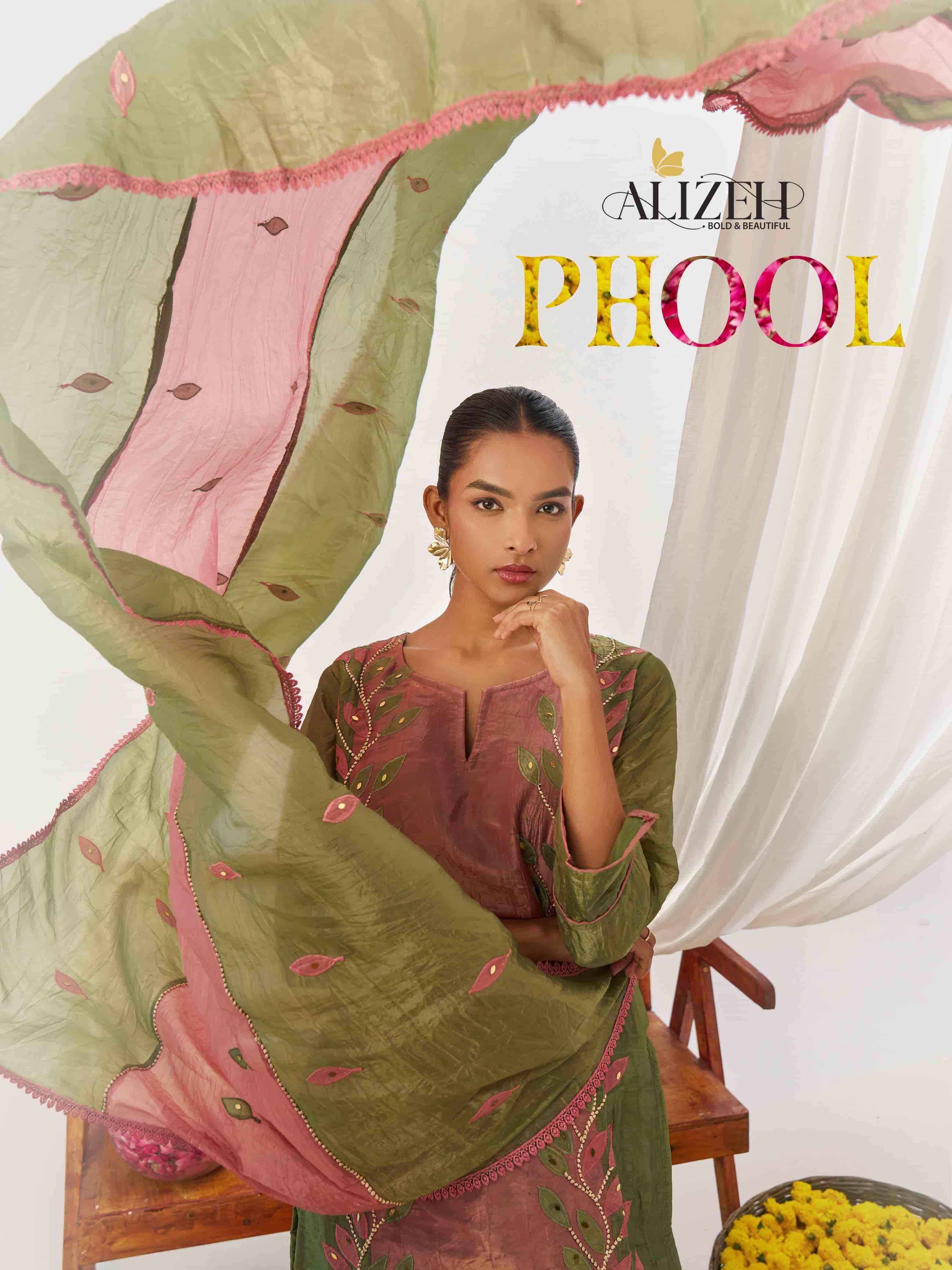 ALIZEH PHOOL FANCY CRUSH FABRICS DESIGNER THREE PCS  READYMADE SET SUPPLIER 