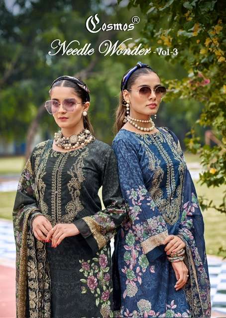 COSMOS NEEDLE WONDER LAWN VOL 3 EXCLUSIVE UNSTITCH LAWN COTTON SUIT DEALER IN INDIA