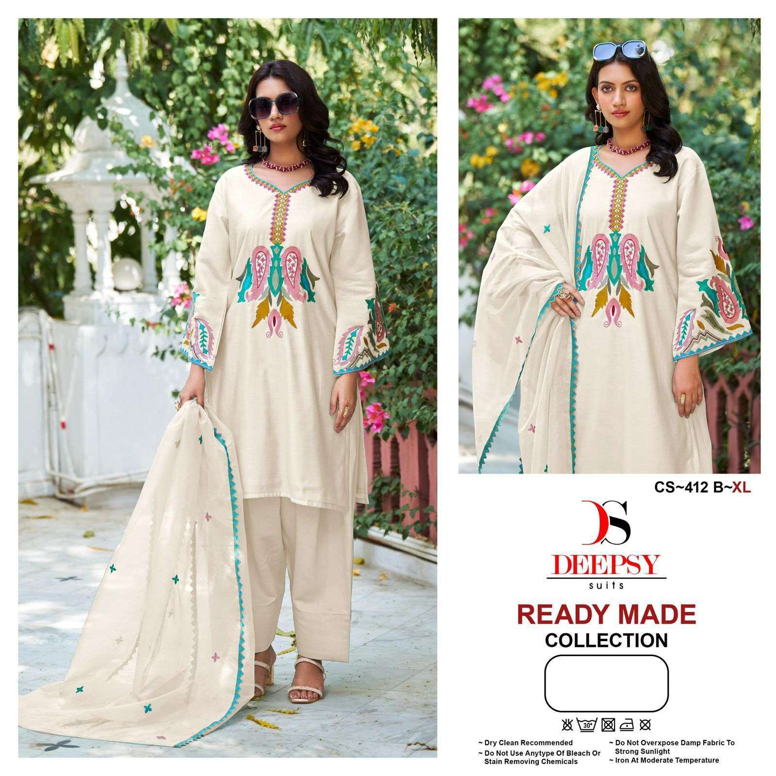 DEEPSY CS 412 COLOURS  VISCOSE SILK EMBRODERY WORK READYMADE PAKISTANI SUIT EXPORTER 