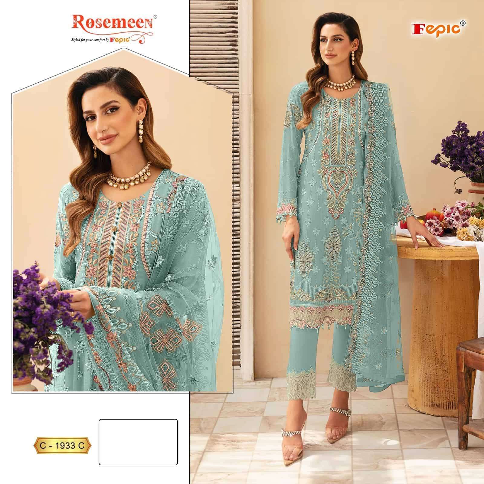 FEPIC C 1933 COLOURS GEORGETTE EMBRODERY WORK DESIGNER PAKISTANI SUIT WHOLESALER 