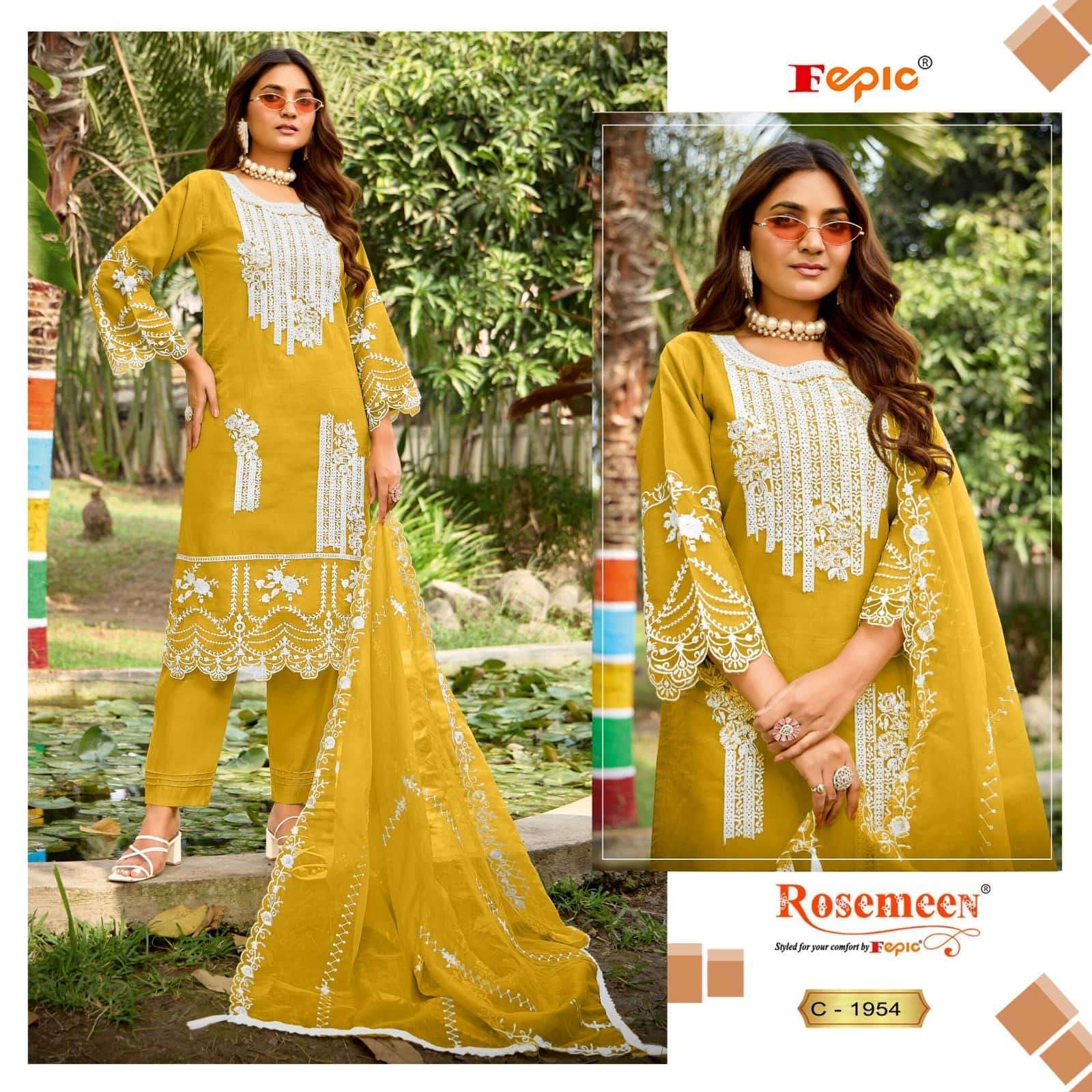 FEPIC C 1954 COLOURS ORGANZA EMBRODERY WORK PAKISTANI SALWAR KAMEEZ 