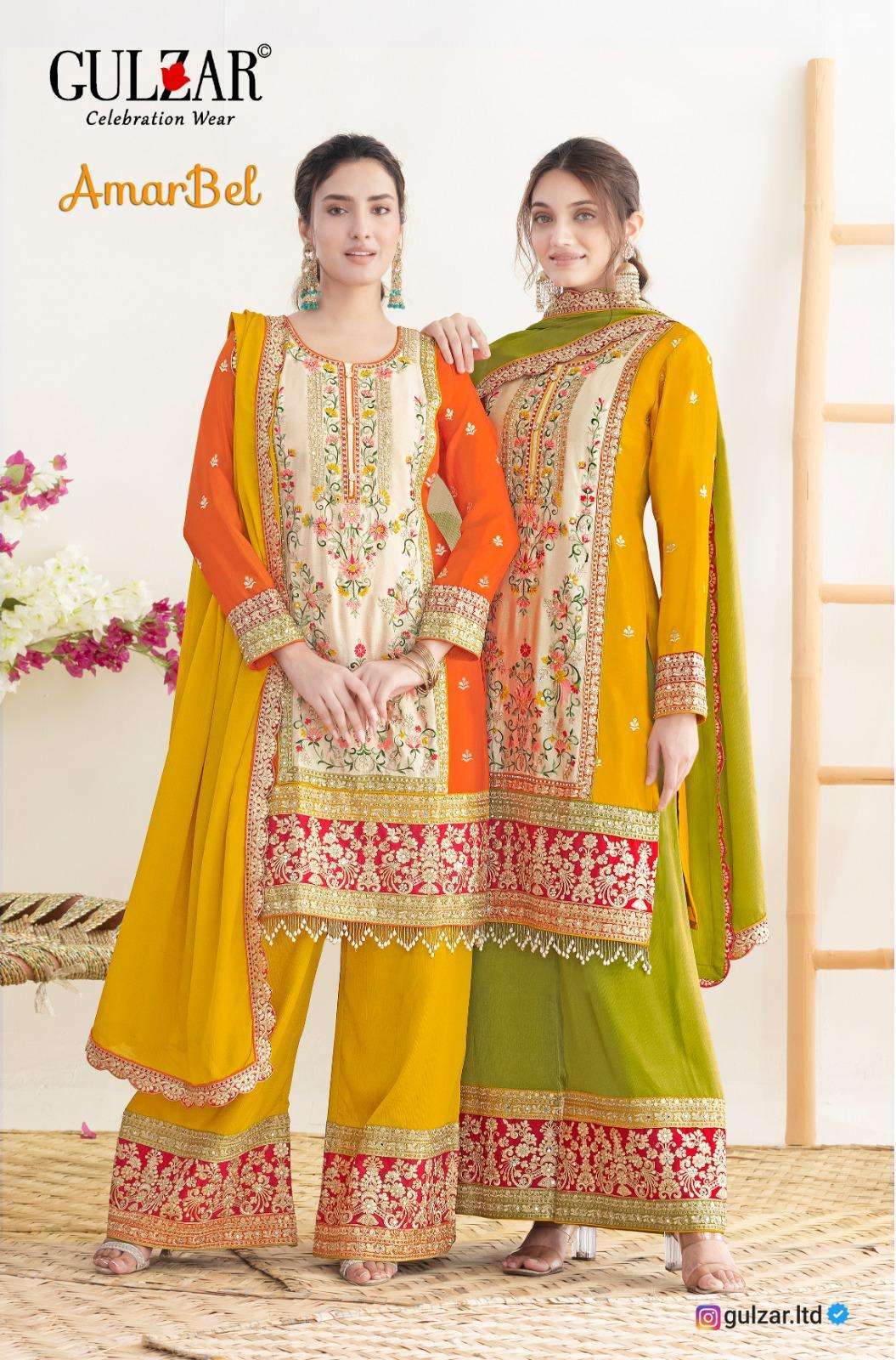 GULZAR AMARBEL PREMIUM CHINON EMBRODERY WORK DESIGNER PARTYWEAR READYMADE SUIT EXPORTER 