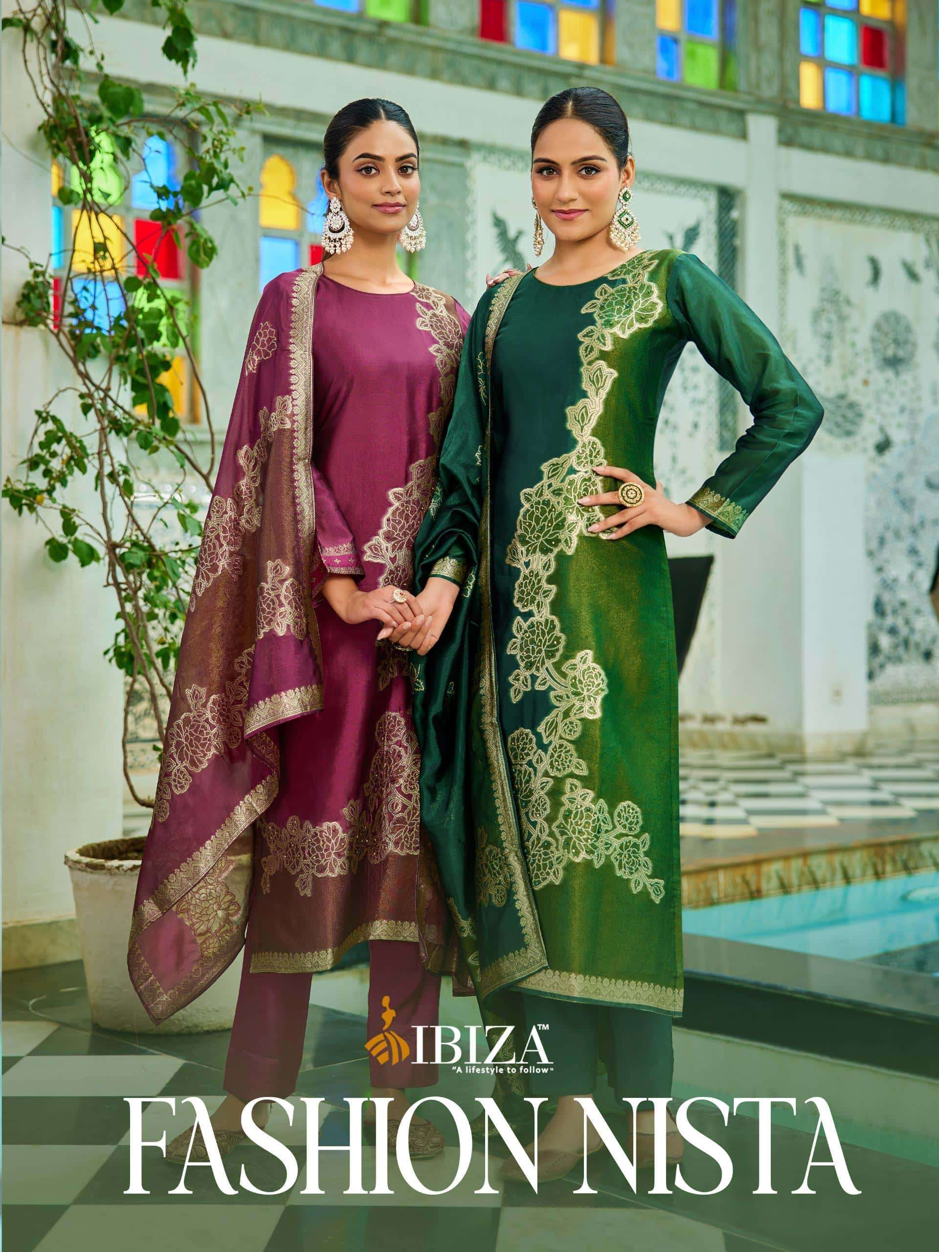 IBIZA LIFESTYLE FASHION NISTA BANGLORY SILK JACQUARD PARTY WEAR LADIES SUIT WHOLESALER