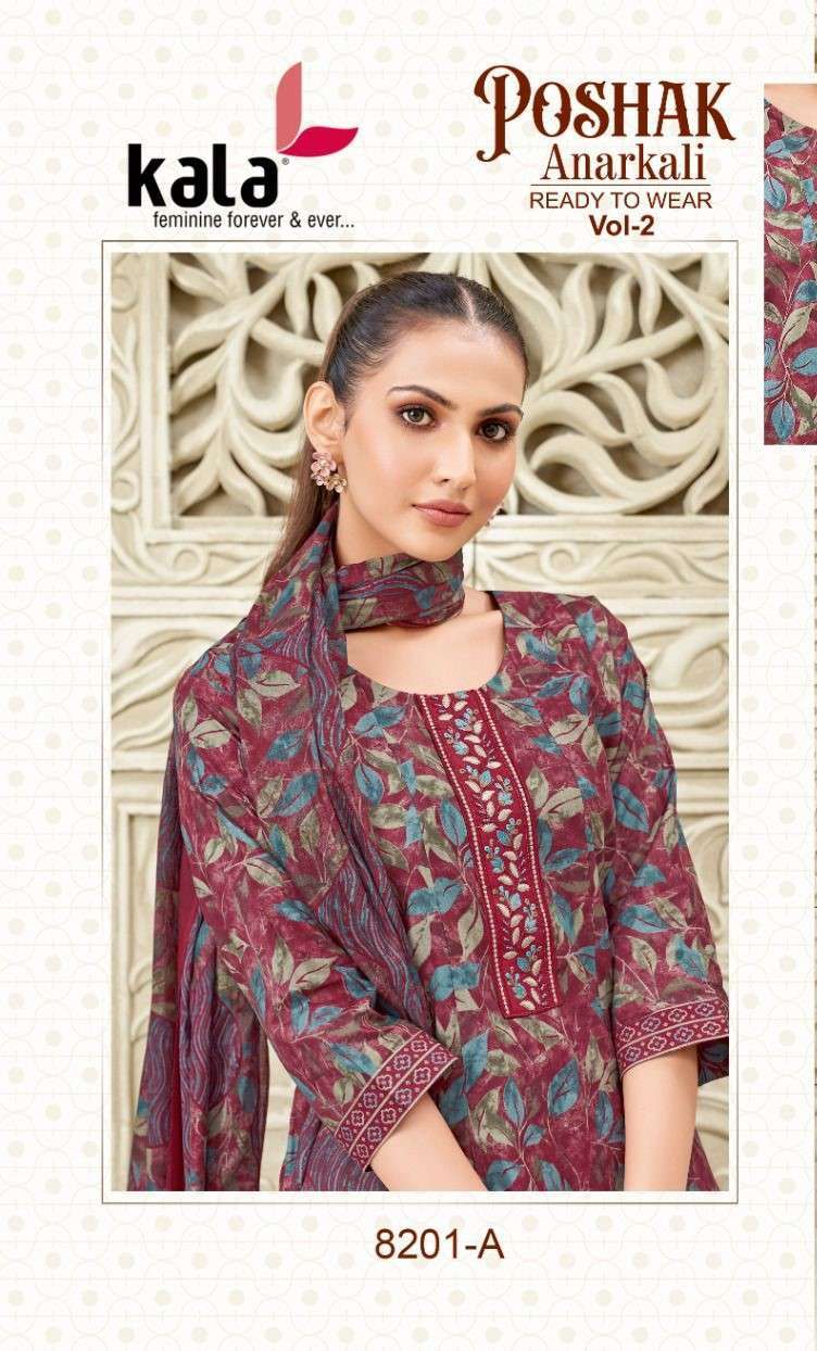 KALA FASHION POSHAK ANARKALI VOL-2 COTTON PRINTED ANARKALI STYLE READYMADE THREE PCS  SUIT