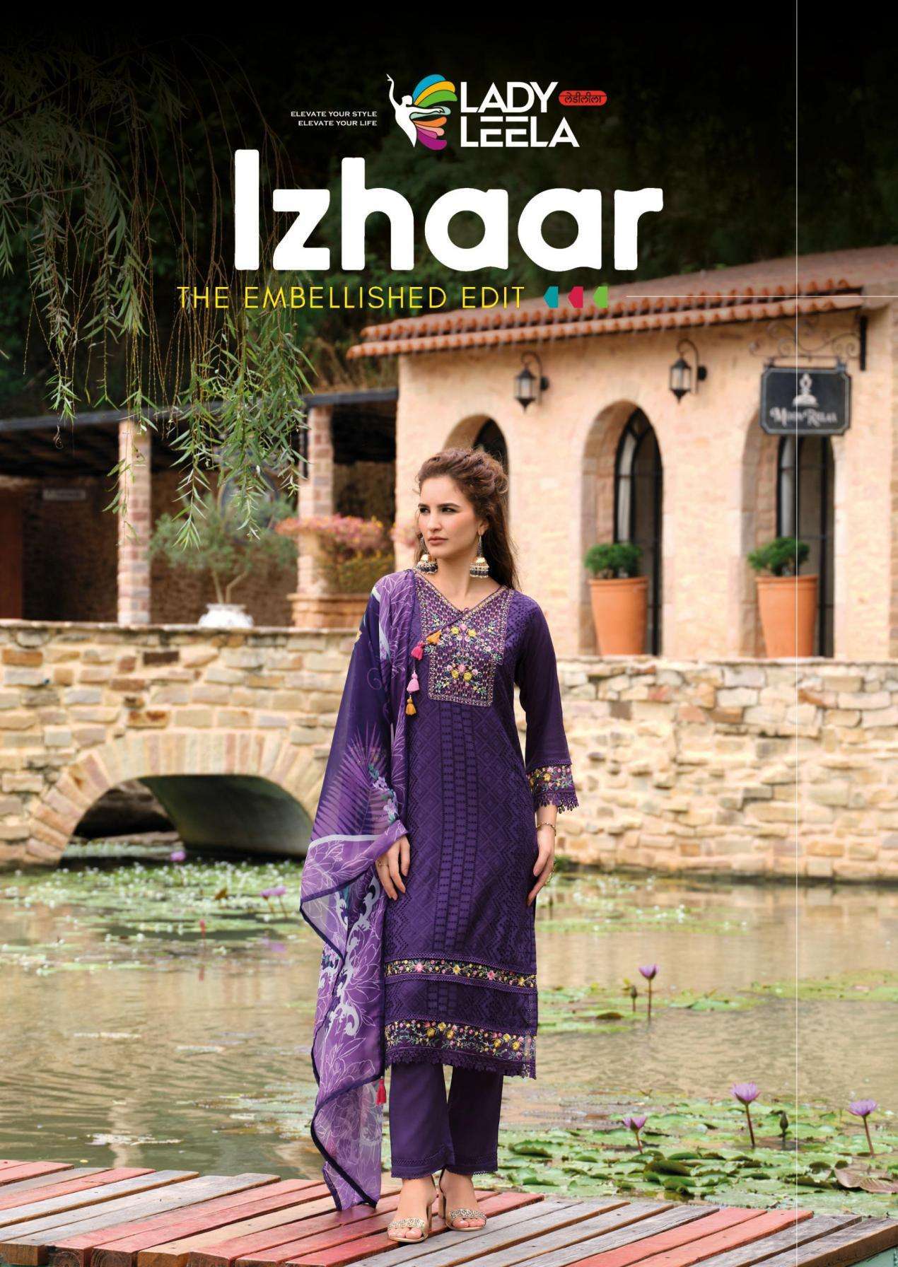 LADY LEELA IZHAAR  VISCOSE SILK HANDWORK THREE PCS KURTI WHOLESALER IN SURAT 