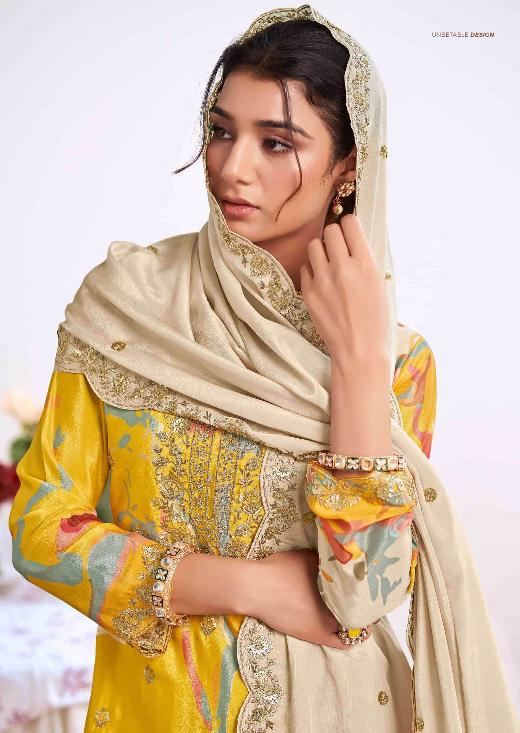 RADHA TRENDZ ZEEL PREMIUM CHINON EMBRODERY WORK DESIGNER SHARARA SUIT EXPORTER IN INDIA