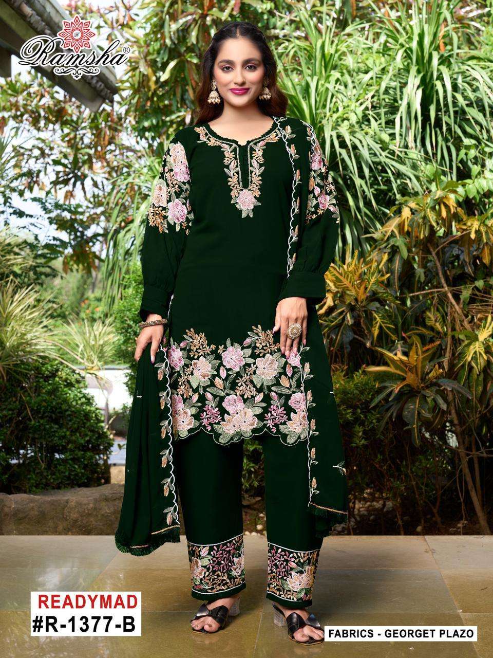 RAMSHA R 1377 NX GEORGETTE EMBRODERY WORK READYMADE PAKISTANI SUIT SUPPLIER 