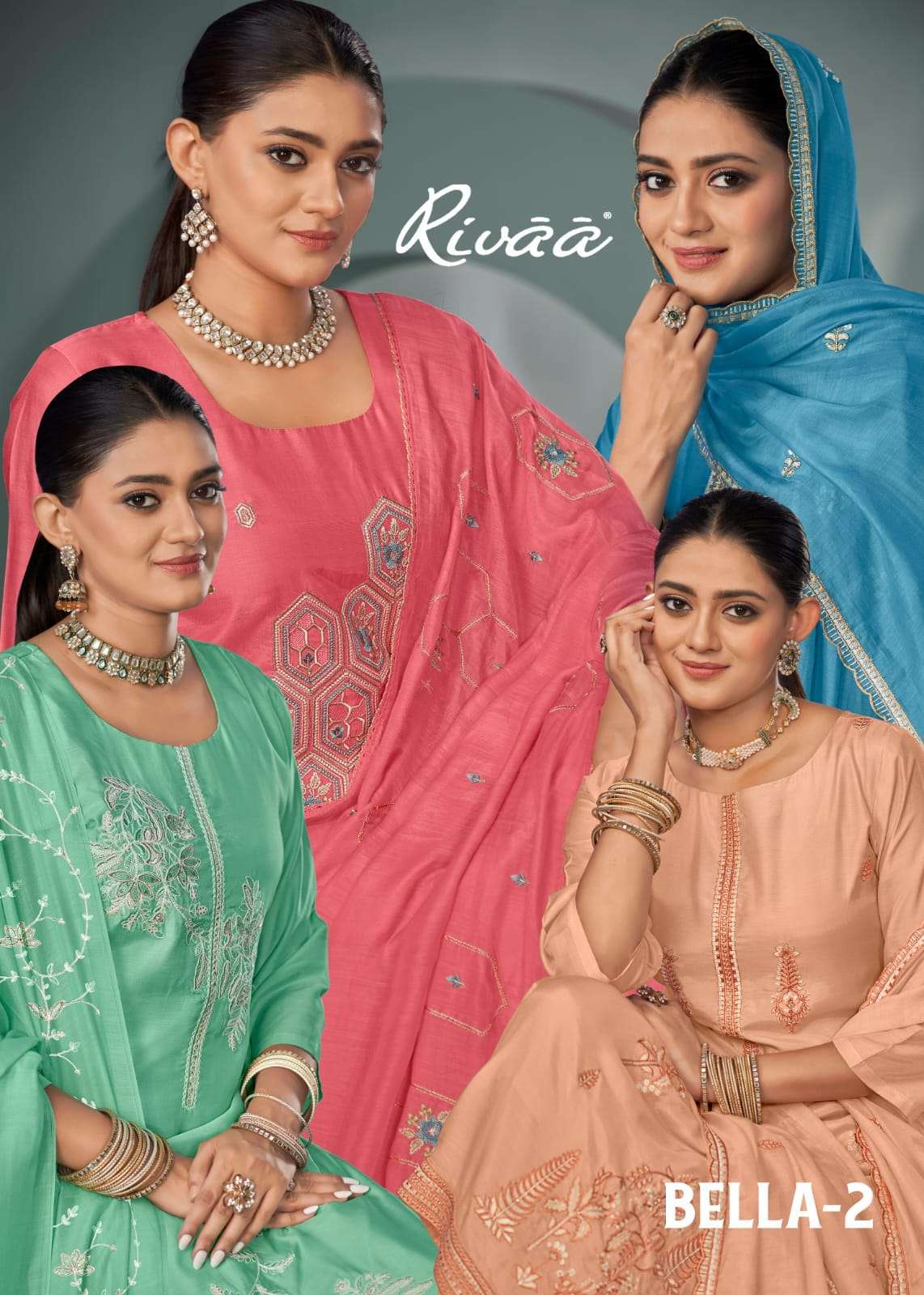 RIVAA BELLA VOL-2 PURE BEMBERG SILK CASUAL WEAR LADIES SUIT CATALOG EXPORTER 