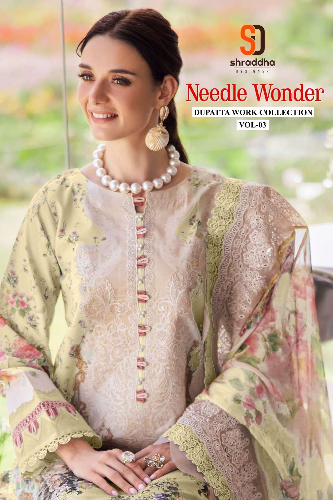 SHRADDHA DESIGNER NEEDLE WONDER DUPATTA WORK COLLECTION VOL-3 DESIGNER PAKISTANI COTTON SUIT