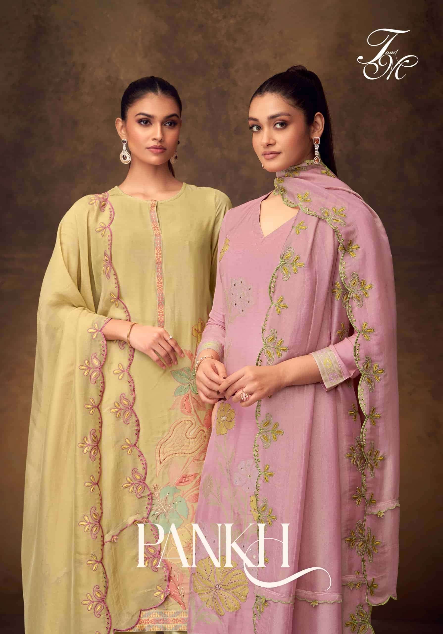 T AND M DESIGNER PANKH MUSLIN JACQUARD DIGITAL PRINTED WITH HANDWORKD CASUAL WEAR SUIT WHOLESALER 