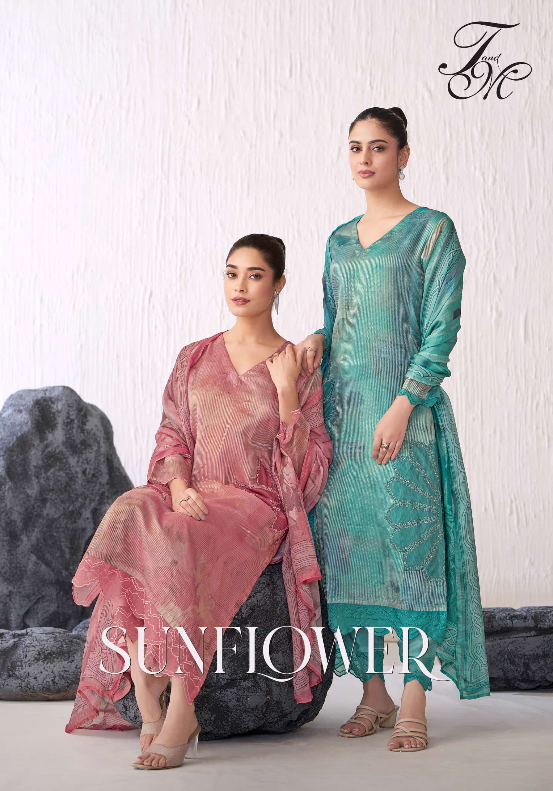 T AND M DESIGNER SUNFLOWER FANCY SILK JARI DIGITAL PRINTED SALWAR KAMEEZ CATALOG EXPORTER 