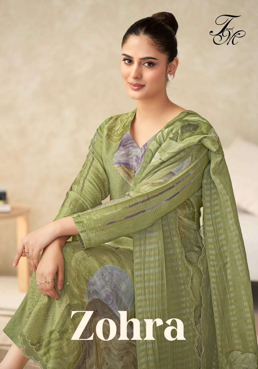 T AND M DESIGNER ZOHRA FANCY SIMMER TISSUE DIGITAL PRINTED SALWAR KAMEEZ CATALOG  EXPORTER 