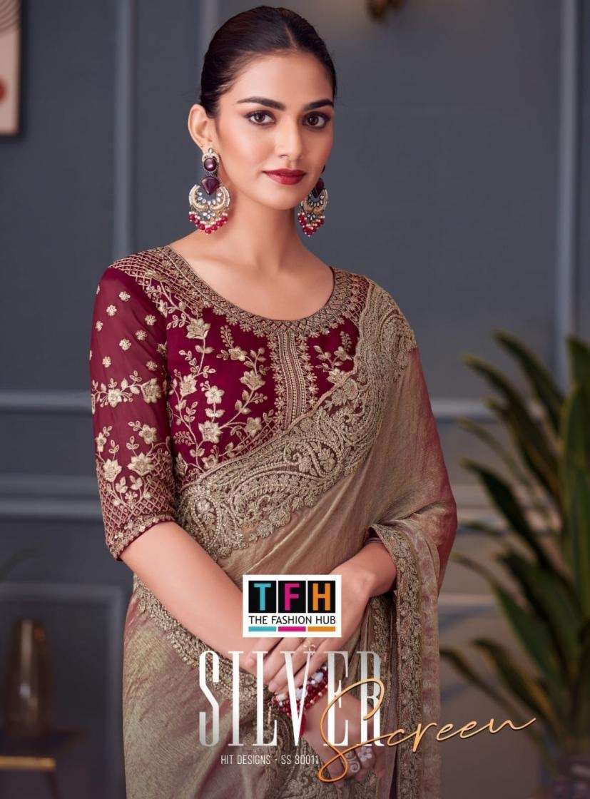 TFH SILVER SCREEN VOL-20 33011 SERIES DESIGNER TONE SILK PARTY WEAR SAREE COLLECTION SUPPLIER 