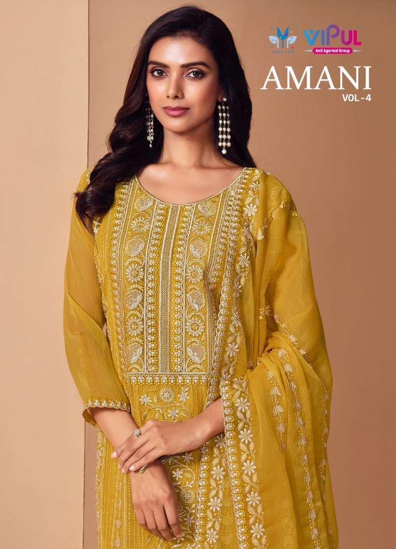 VIPUL FASHION AMANI VOL 4  CHIFFON FANCY EMBRODERY WORK PARTY WEAR SALWAR SUIT  EXPORTER 