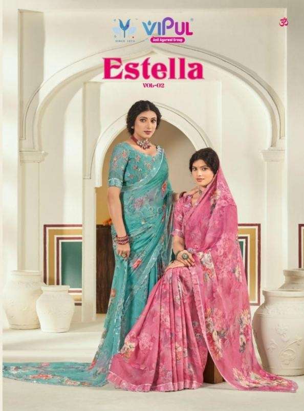VIPUL FASHION ESTELLA VOL-2 FANCY PRINTED SAREE CATALOG EXPORTER 