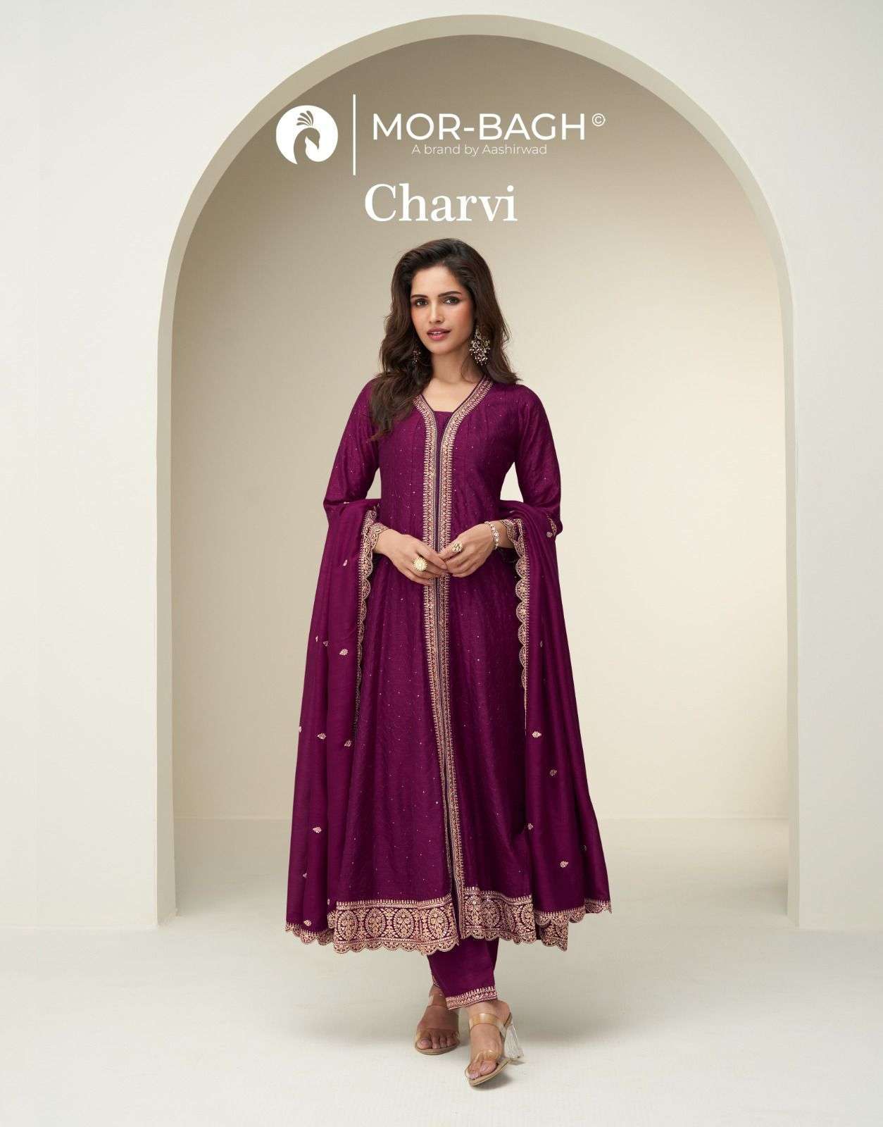 AASHIRWAD MOR BAGH CHARVI 10387 To 10391 PREMIUM SILK DESIGNER PARTYWEAR SUIT EXPORTER IN INDIA 