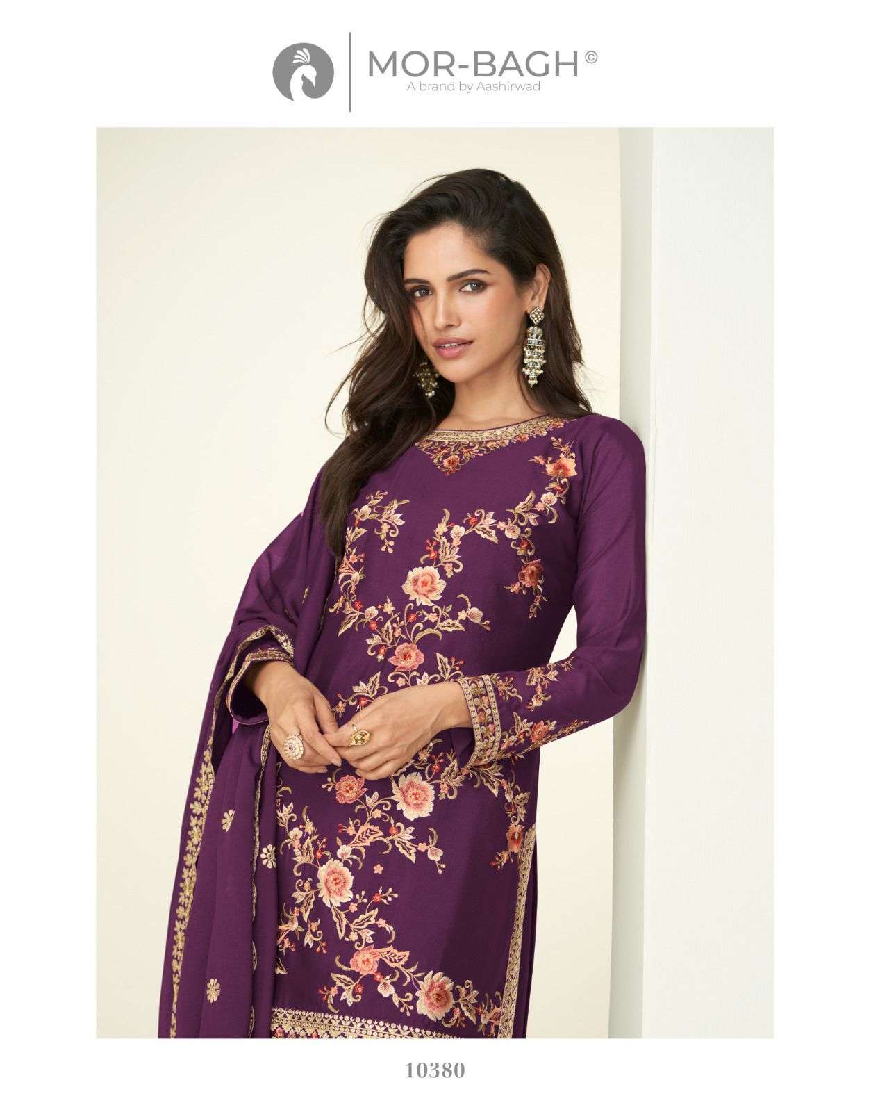 AASHIRWAD MOR BAGH GAURI 10380 TO 10383 DESIGNER PARTY WEAR READYMADE PALAZOO SUIT WHOLESALER 