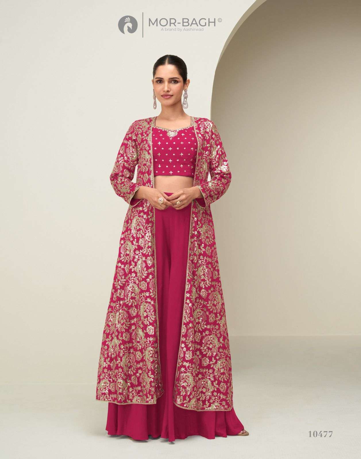 AASHIRWAD MOR BAGH GUNJAN 10475 TO 10478 SHRUG DESIGNER PARTYWEAR SUIT CATALOG DEALER IN INDIA 