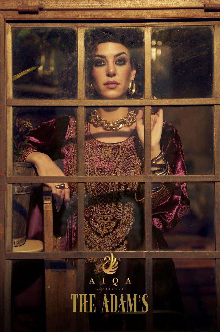 AIQA LIFESTYLE ADAMS PURE VELVET FANCY EMBRODERY WORK PARTY WEAR WINTER VELVET SUIT WHOLESALER