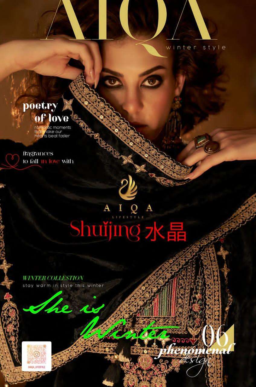 AIQA LIFESTYLE SHUIJING PURE VELVET FANCY EMBRODERY WORK PARTY WEAR WINTER VELVET SUIT WHOLESALER