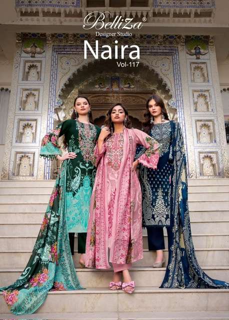 BELLIZA DESIGNER NAIRA VOL 117 PURE COTTON EMBRODERY WORK SALWAR SUIT DEALER 