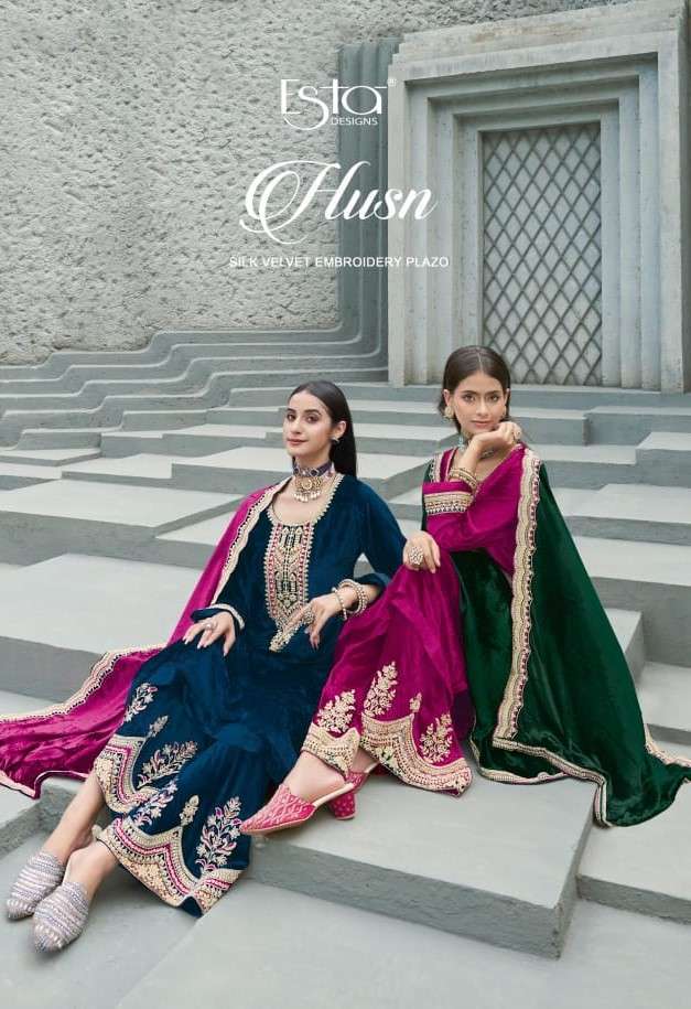 ESTA DESIGNER HUSN PREMIUM SILK VELVET EMBRODERY WORK DESIGNER WINTER VELVET SUIT SUPPLIER 