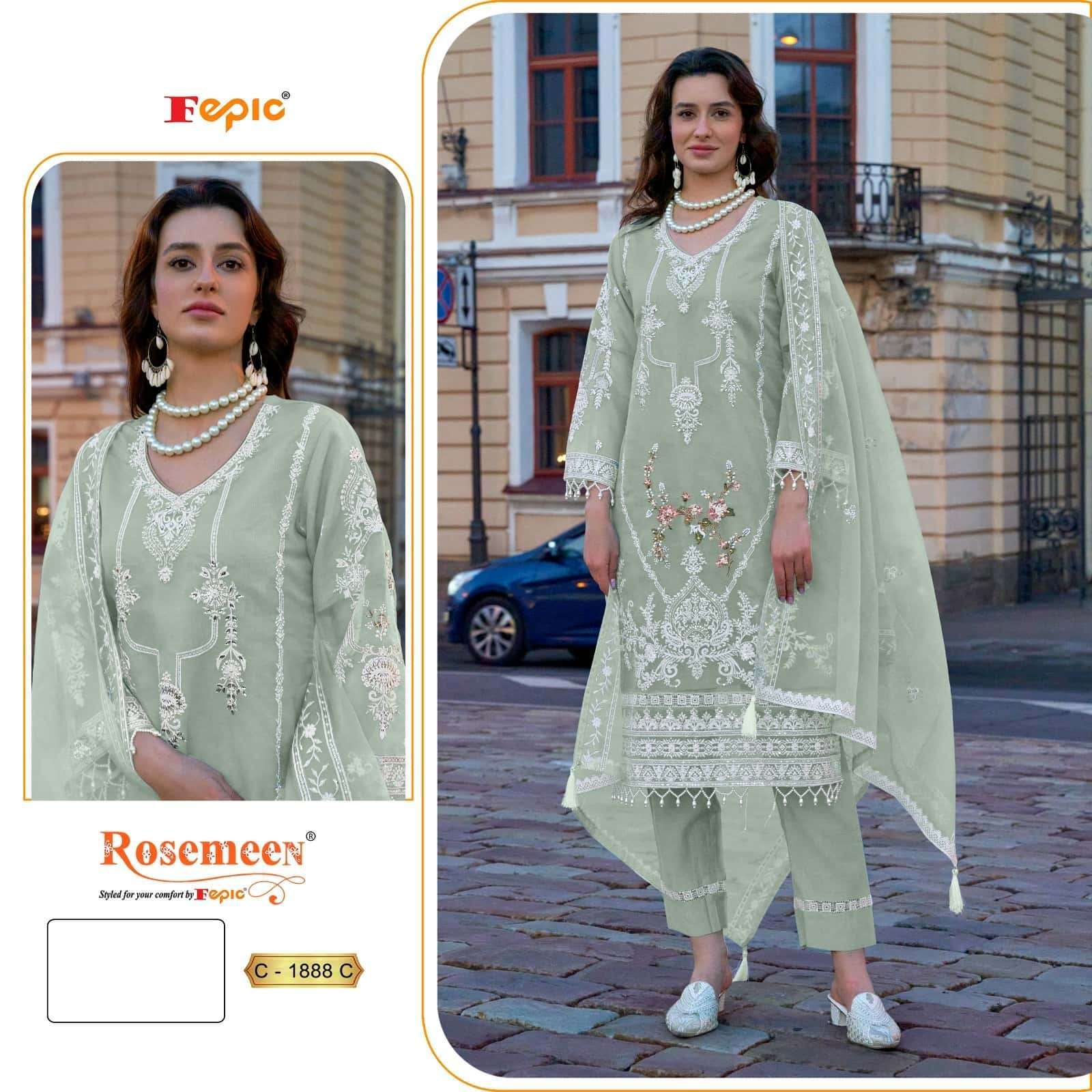 FEPIC C 1888 COLOURS ORGANZA EMBRODERY WORK DESIGNER PAKISTANI SUIT BEST RATE