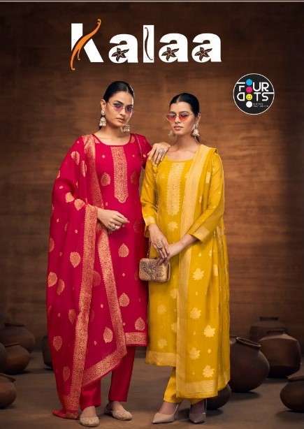 FOURDOTS KALAA ORGANZA SILK EMBRODERY WORK DESIGNER SALWAR KAMEEZ DEALER IN INDIA 