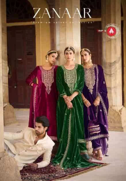 FOURDOTS ZANAAR VISCOSE VELVET EMBRODERY WORK DESIGNER WINTER LADIES SUIT EXPORTER IN INDIA