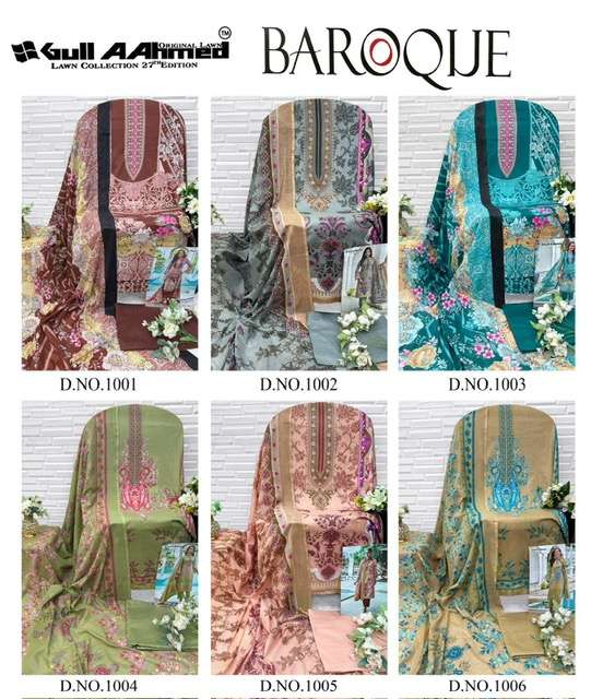 GULL AAHMED BAROQUE PURE LAWN COTTON DIGITAL PRINTED PAKISTANI DRESS MATERIAL SUPPLIER