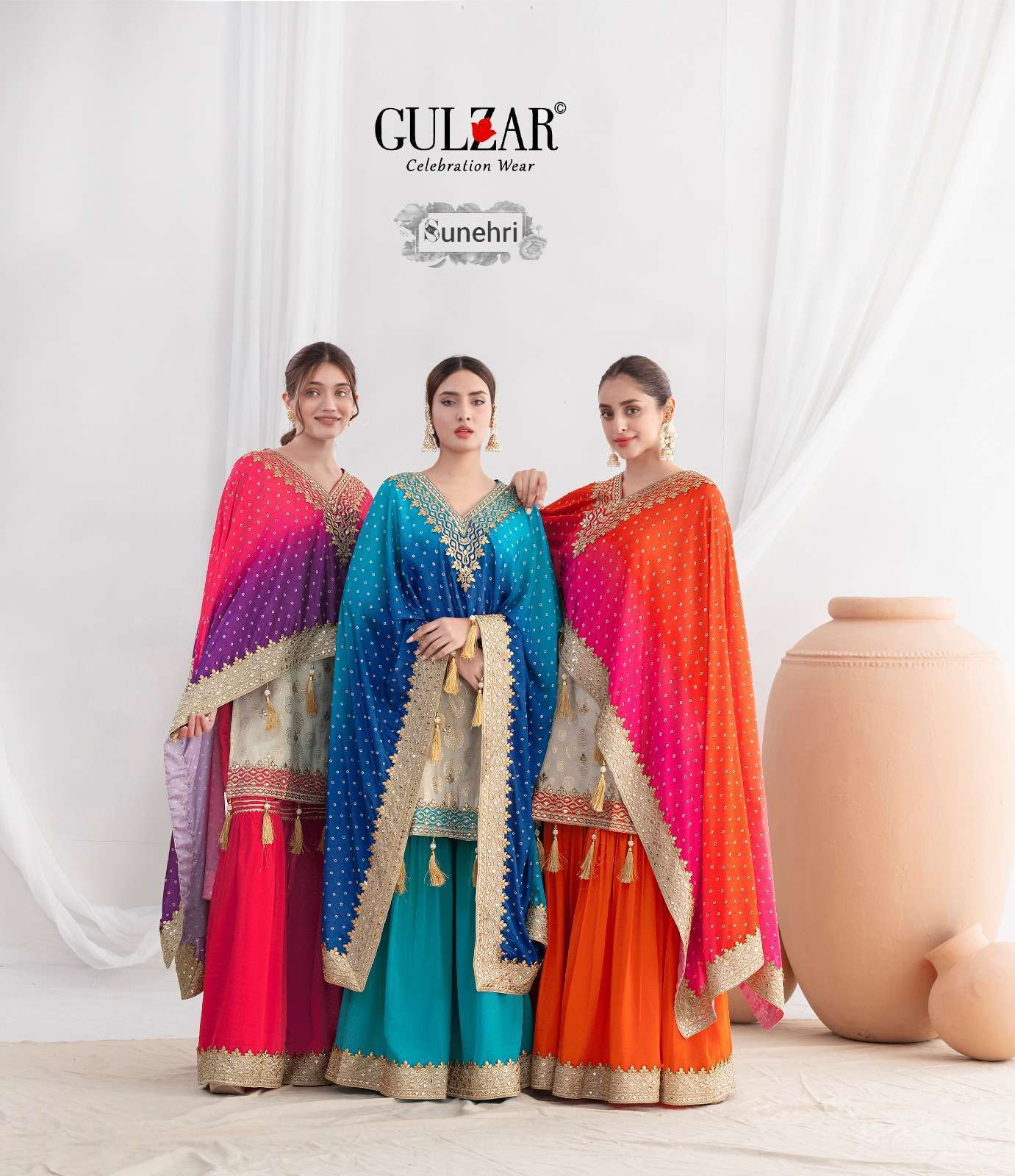 GULZAR SUNEHRI VISCOSE SIMMER JACQUARD DESIGNER PARTYWEAR  SHARARA SUIT WHOLESALER 