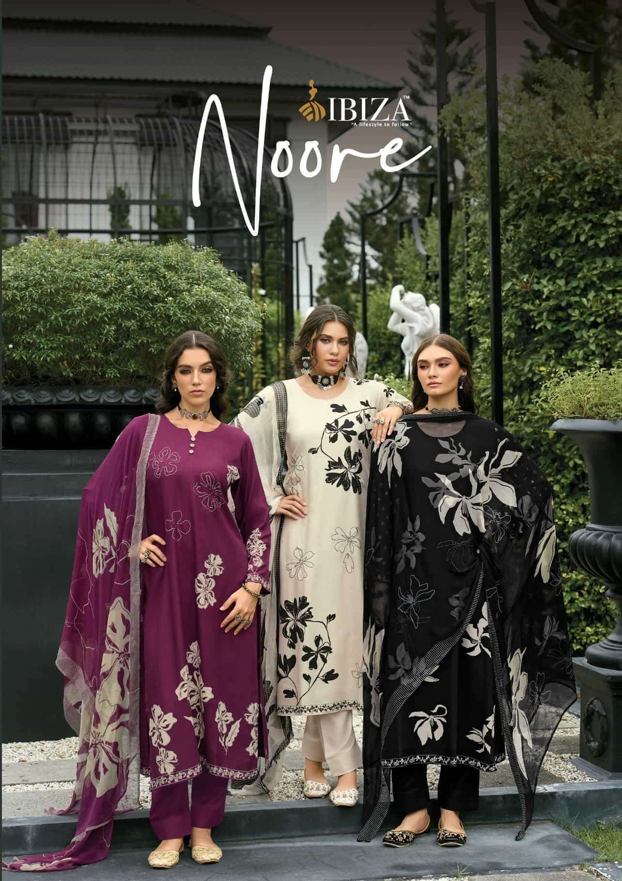 IBIZA LIFESTYLE NOORE VISCOSE PASHMINA DIGITAL PRINTED HANDWORK LADIES SUIT WHOLESALE RATE 