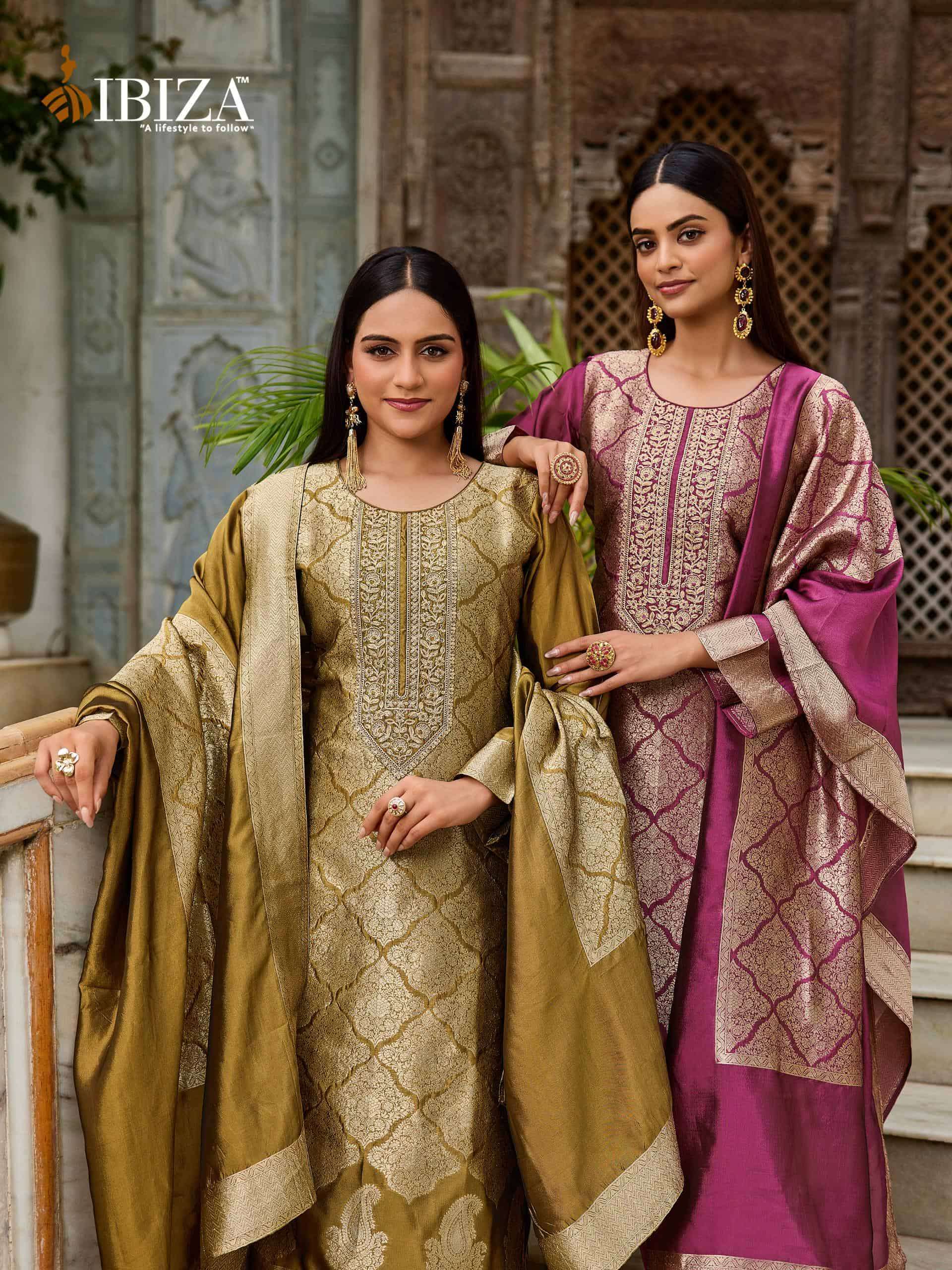 IBIZA LIFESTYLE SAKHI VOL 13 BANGLORY SILK JACQUARD PARTY WEAR LADIES SUIT WHOLESALER