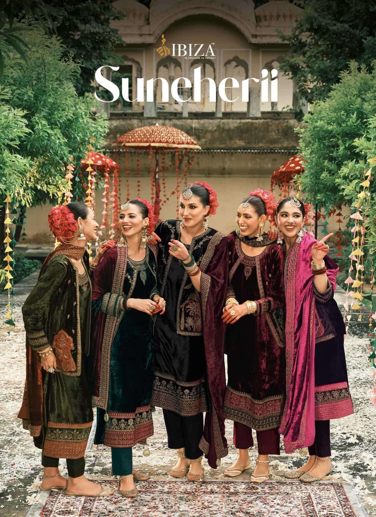 IBIZA LIFESTYLE SUNEHERII EMBRODERY WORK STYLISH VELVET LADIES  SUIT CATALOG EXPORTER 