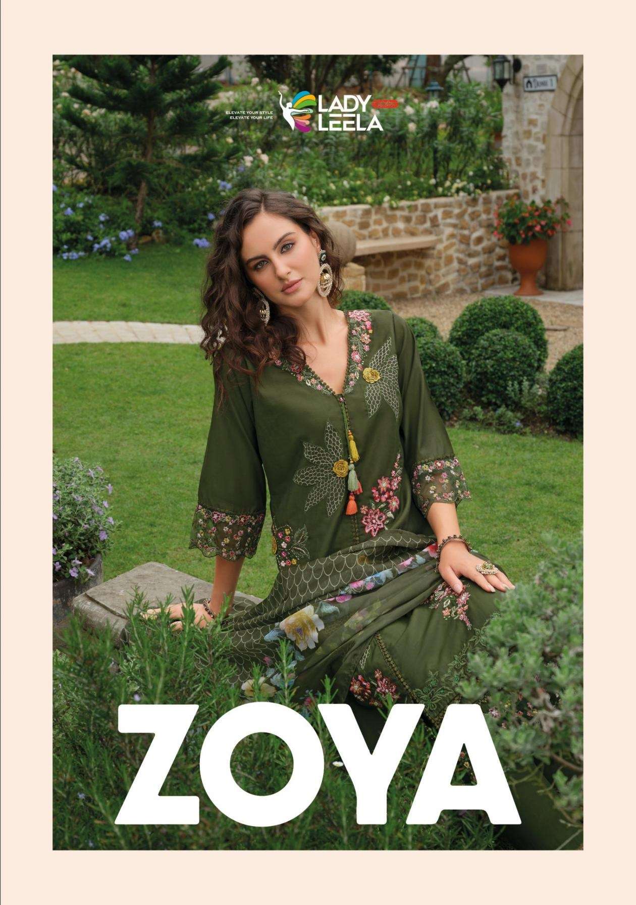LADY LEELA ZOYA  VISCOSE SILK HANDWORK THREE PCS KURTI WHOLESALER IN SURAT 