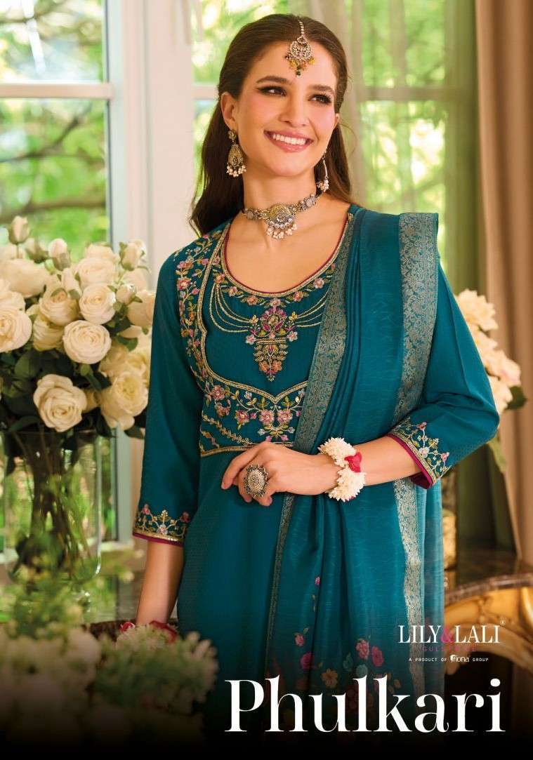 LILY AND LALI PHULKARI 29301-29304 VISCOSE SILK DESIGNER EMBRODERY WORK KURTI WITH BOTTOM AND DUPPTA COLLECTION SUPPLIER 