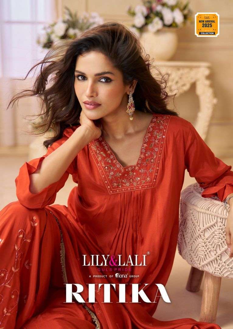 LILY AND LALI RITIKA 25201-25204 SERIES NETURAL CREPE DIGITAL PRINTED READYMADE THREE PCS SET EXPORTER IN INDIA  