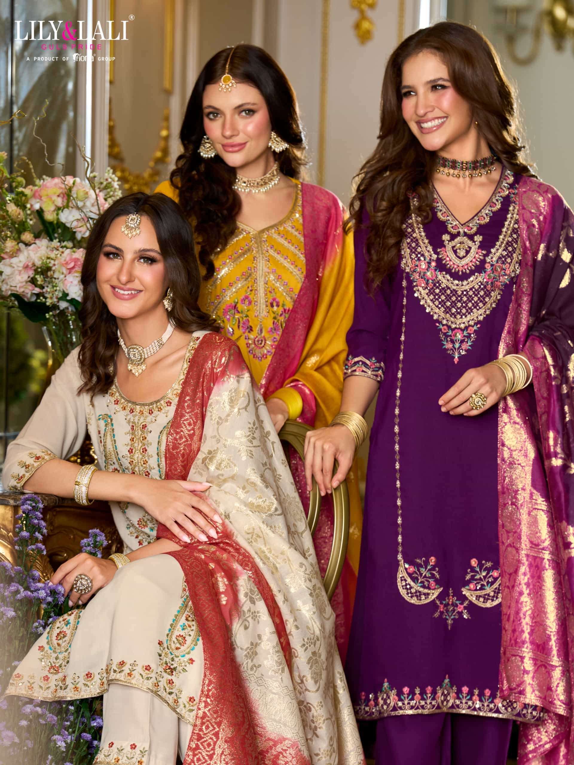 LILY AND LALI SITARA VISCOSE SILK DESIGNER EMBRODERY WORK KURTI WITH BOTTOM AND DUPPTA COLLECTION SUPPLIER 