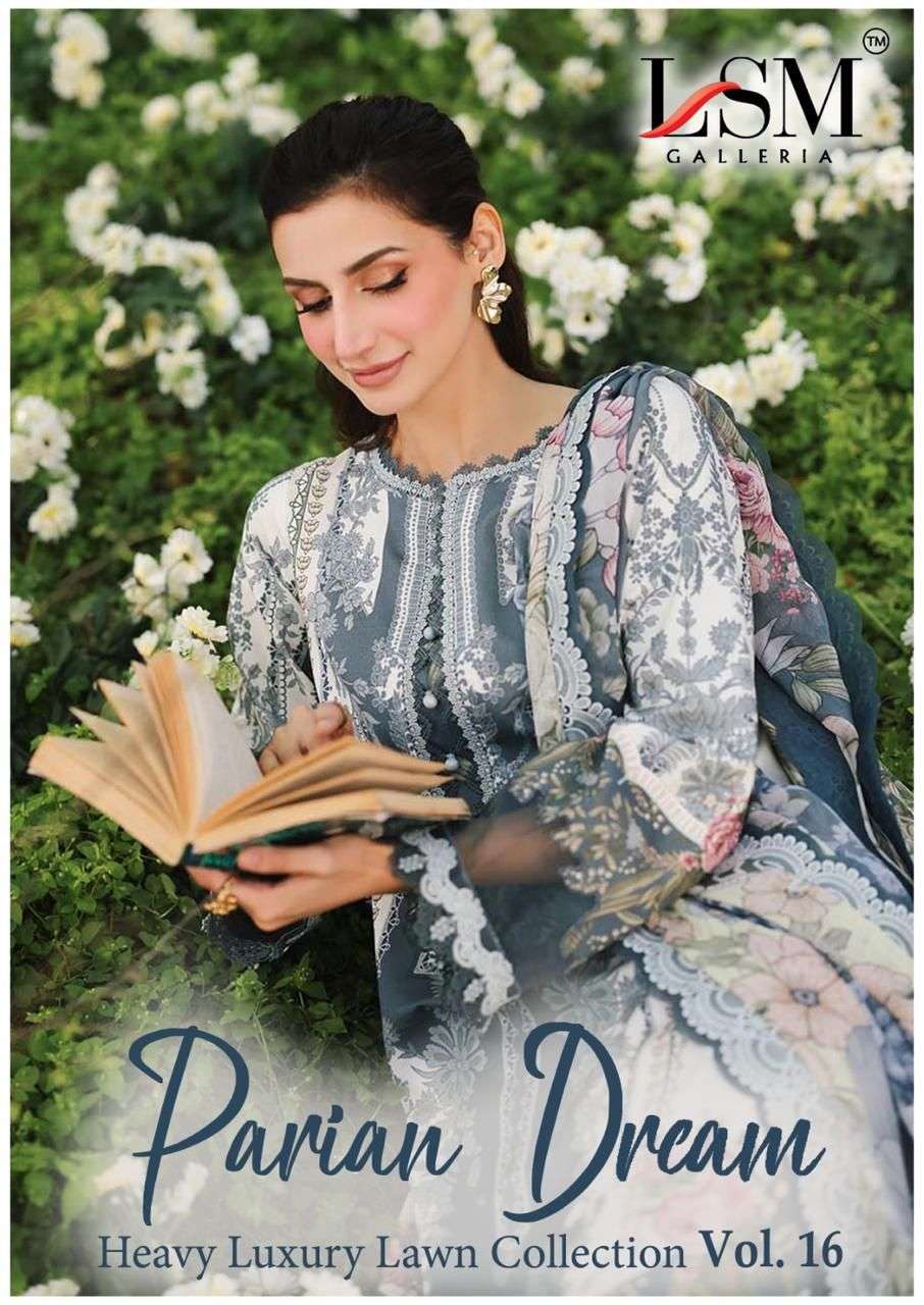 LSM GALLERIA  PARIAN DREAM VOL 16 LAWN PRINTED PAKISTANI DRESS MATERIAL SUPPLIER 