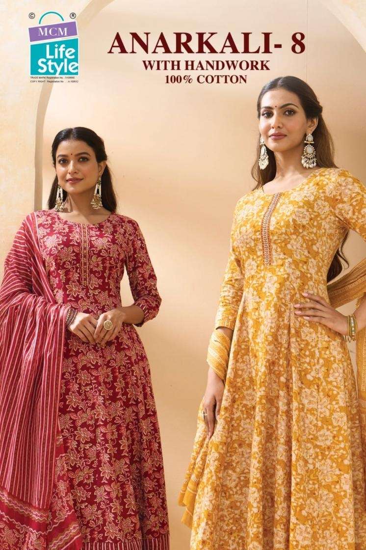 MCM LIFESTYLE ANARKALI VOL 8 FANCY COTTON PRINTED READYMADE THREE PCS SUIT WHOLESALER 