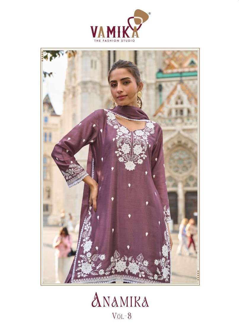VAMIKA ANAMIKA VOL 3 CHINON EMBRODERY WORK SHARARA SUIT WHOLESALE RATE 