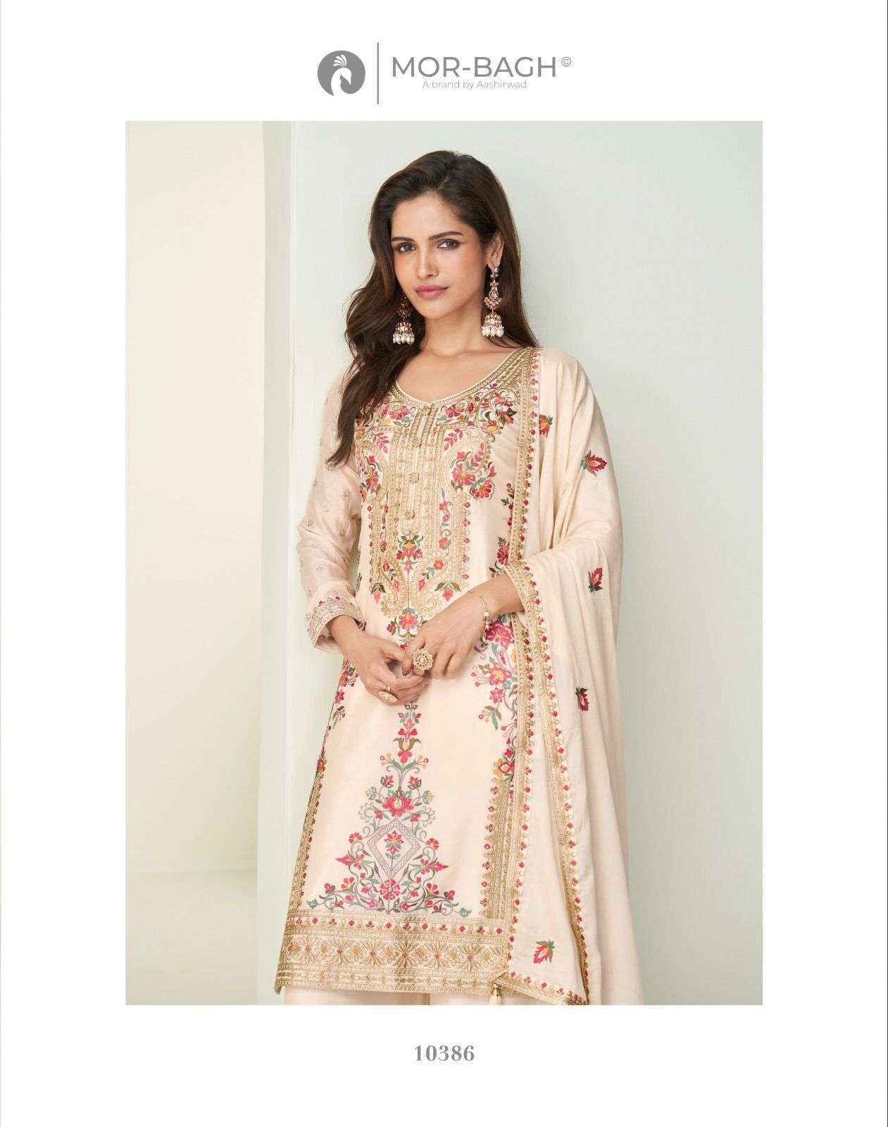 AASHIRWAD CREATION ALISHA 10385 PREMIUM CHINON SILK DESIGNER PARTY WEAR READYMADE SUIT EXPORTER