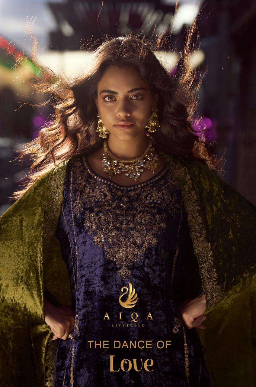 AIQA LIFESTYLE THE DANCE OF LOVE FANCY EMBRODERY WORK PURE VELVET LADIES SUIT ONLINE SUPPLIER